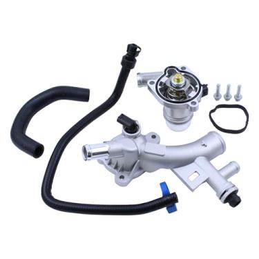 Imagem de DooFig Conjunto de caixa de termostato de refrigeração de alumínio atualizado e conjunto de saída de água para Chevy Curze Sonic Trax para Buick Encore 1.4L