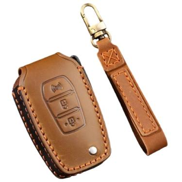 Imagem de Capa protetora de capa de chave de carro inteligente de couro feita à mão compatível com Ssangyong Tivoli/Rexton/Korando C 2015 2016 3 botões chave fob shell(Brown Key A)