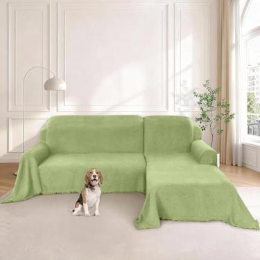 Imagem de Arfntevss Capas de sofá em forma de L para sofá seccional de pelúcia, 2 peças, laváveis, em forma de L, com protetor de móveis de lã grossa e macia (2GG, verde matcha)