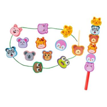 Imagem de oshhni Blocos de madeira para enfiar, ideais para bebês e crianças pequenas. Aprenda a combinar formas, classificar e empilhar. Brinquedo educativo para, Animais