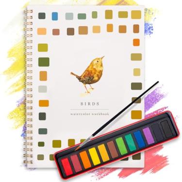 Imagem de usouioo Kit de pintura em aquarela para iniciantes, 12 cores e 3 pincéis com conjunto de pintura multitema, materiais de arte de contorno para crianças/adolescentes/adultos