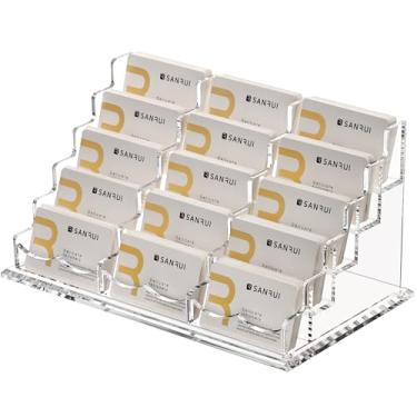 Imagem de SANRUI Suporte de acrílico para vários cartões de visita, para mesa, 15 compartimentos, porta-cartões de visita, horizontal, transparente, 5 camadas, comporta 750 a 900 cartões