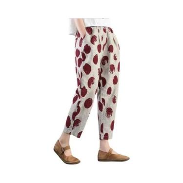 Imagem de Calças Harem Femininas De Verão Em Algodão E Linho, Soltas, Com Estamp