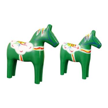 Imagem de Generic Conjunto de 2 Estátuas de Cavalo para Mesa, Ornamento Decorativo, Escultura de Madeira Inusitada, Decoração para Casa, Escritório, Sala de Estudos, Verde