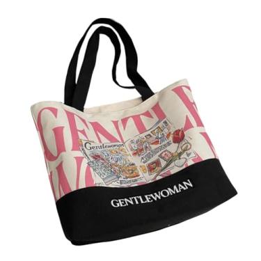 Imagem de RYZGOJV Sacola grande de lona de algodão super forte, bolsa de pano reutilizável para compras de supermercado, sacola elegante para mulheres - letras rosa