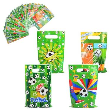 Imagem de Sacos de lanche de futebol para equipe, 30 peças, sacolas de plástico para guloseimas de futebol, sacolas de doces, resistentes para lembrancinhas de festa de aniversário, sacolas com tema de futebol