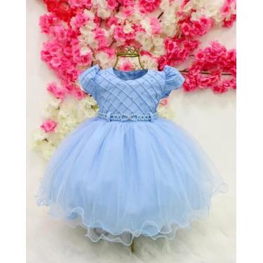 Imagem de Vestido festa infantil azul bebe luxo realeza daminha batizado RN a 3 