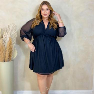 Imagem de Vestido Feminino Plus Size Tule Forrado com Estampa Linda e Moderna e 