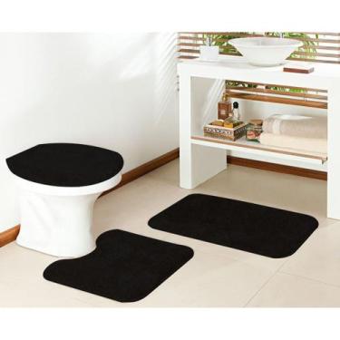 Imagem de Tapete jogo de banheiro antiderrapante 3 peças oasis classic, preto
