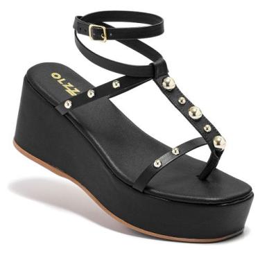 Imagem de Sandália Feminina Plataforma Anabela Tiras Delicada e Detalhes Metaliz