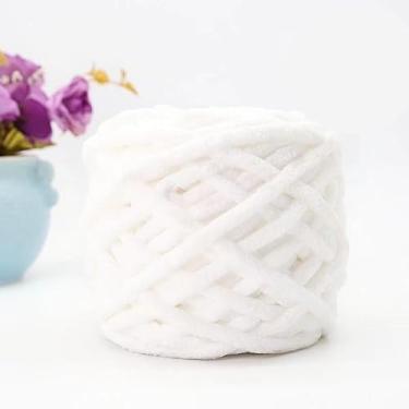 Imagem de 1 fio grosso para tricotar à mão, fio grosso de chenille, fios grandes e grossos para crochê, fios de manta de malha super volumosos, (25 m cada novelo), creme (branco)