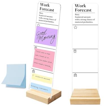 Imagem de Quadro de notas para monitor com base de madeira removível, suporte de acrílico portátil, placa de mensagem acrílica para previsão de trabalho, conjunto de mesa de escritório, notas adesivas 100