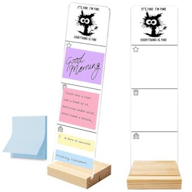 Imagem de Quadro de notas para monitor com base de madeira removível, suporte de notas adesivas portátil de acrílico, It's Fine I'm Fine Everything is Fine Logo Conjunto de mesa de escritório Notas adesivas 100