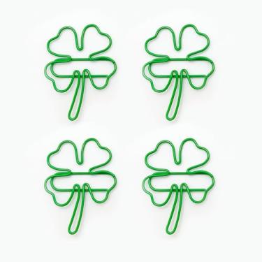 Imagem de 50 peças/pacote com clipes de papel de trevo de quatro folhas, clipes de papel verdes da sorte, clipes de notas classificados para artigos de papelaria de papelaria escolar e escritório