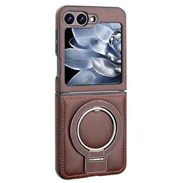 Imagem de Capa de couro para Samsung Galaxy Z Flip 6, com suporte de anel, suporta carregamento sem fio, capa de telefone de luxo