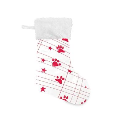 Imagem de Wassud Meias de Natal grandes com estrelas e patas de Natal de 45,7 cm com punho branco, decoração de férias, pacote com 2