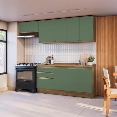 Imagem de Armário De Cozinha Completa 100% Mdf 260cm Nogueira/verde Celeste Kappesberg