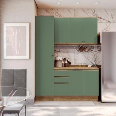 Imagem de Armário De Cozinha Compacta 100% Mdf 170cm Nogueira/verde Celeste Kappesberg