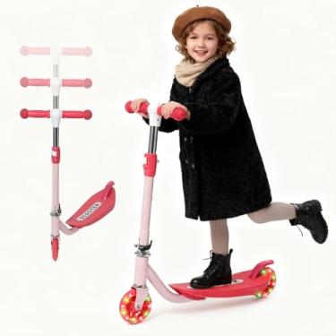 Imagem de Patinete para crianças de 4 a 8 anos, 2 rodas iluminadas, scooter resistente com 3 guidões ajustáveis em altura, abertura traseira, plataforma antiderrapante alargada, carga máxima de 50 kg para