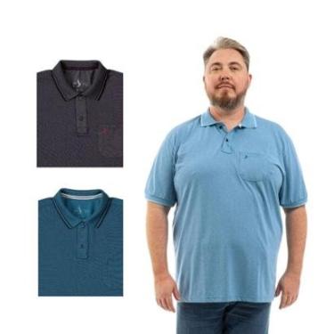 Imagem de Kit 3 Camisa Polo Masculina Plus Size Pique com Bolso Casual-Masculino