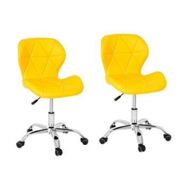 Imagem de Kit 2 Cadeiras Escritório Slim Vegas Base Giratória Estofada Amarelo -
