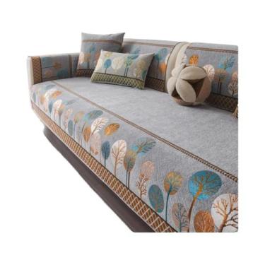 Imagem de Capa De Sofá Jacquard Chenille Boho Lua Cheia Antiderrapante Protetor 