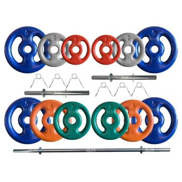 Imagem de Kit Anilhas Emborrachadas 40 Kg + 02 Barras de 40cm + 01 Barra de 150cm-Unissex