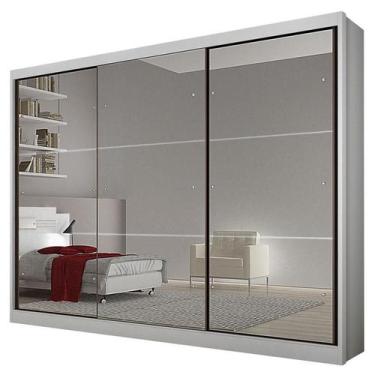 Imagem de Guarda Roupa Casal Atlanta 3 Portas 8 Gavetas Neve com Espelho  Novo H
