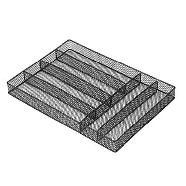 Imagem de Organizador de Pratos Talheres Metal com Malha 6 Compartimentos para Garfos Colheres Faca e Utensílios Cesto Armazenamen
