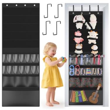 Imagem de Playducate Organizador sobre a porta para armas de brinquedo, cabide de porta de armazenamento de brinquedos com bolsos e compartimentos para lançadores de espuma infantis, dardos, óculos, organizador