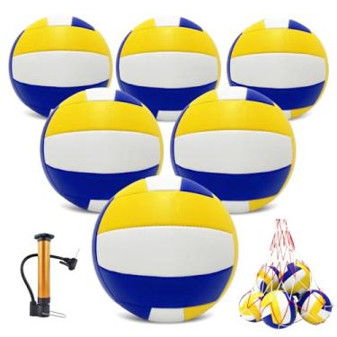 Imagem de UNISHOW Pacote com 6 bolas de voleibol, tamanho oficial, 5, bolas de vôlei recreativas à prova d'água com bomba e bolsa de rede para uso interno e externo, praia, piscina, areia para iniciantes e