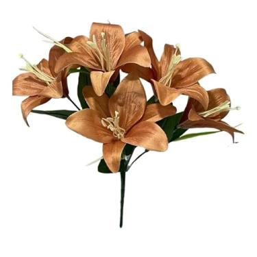 Imagem de Lírio Artificial Realista com 5 Flores, Galho Decorativo para Arranjos, Buquês e Decoração de Ambientes(1,Marrom)