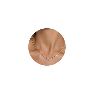 Imagem de Aswinfon Colar feminino de pedra do mês de nascimento banhado a ouro 18 quilates com strass e strass delicado corte de zircônia cúbica corrente de diamante falso, joia de aniversário moderna, presente