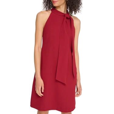 Imagem de Vince Camuto Minivestido feminino sem mangas, frente única, decote amarrado, bordô, 10