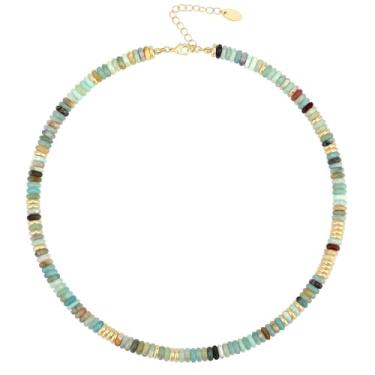 Imagem de KAMIST NE-C Colar gargantilha com contas Boho banhado a ouro 14K em camadas, Cobre, Sem Pedra Preciosa