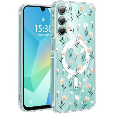 Imagem de Jkvare Capa para Samsung Galaxy A16 compatível com MagSafe, capa protetora magnética sem fio com padrão estético cristalino para mulheres e meninas - flores pastel