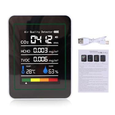 Imagem de FTVOGUE Detector de CO2 HCHO TVOC 5 Em 1 Monitor Portátil de Qualidade do Ar Com Tela Colorida para Temperatura, Umidade, Escritório Doméstico (MT05 Branco)