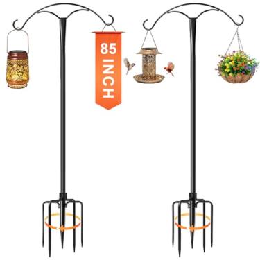 Imagem de Ganchos de pastores de 203 cm para uso externo, ganchos de pastores resistentes para uso externo com base de 5 pinos, suporte ajustável para plantas de jardim, alimentador de beija-flor, lanterna