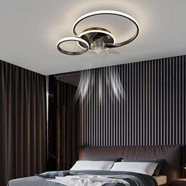 Imagem de Luminária de teto com ventilador e iluminação LED moderna e silenciosa com controle remoto e timer para sala de estar, quarto e sala de jantar (preta, 2 anéis (56 cm))