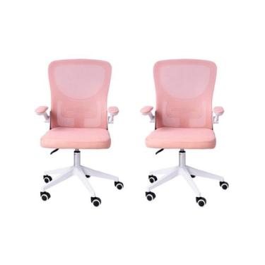 Imagem de Kit 02 Cadeiras Escritório Rodizio Office Bytes Rosa - Brazecomm