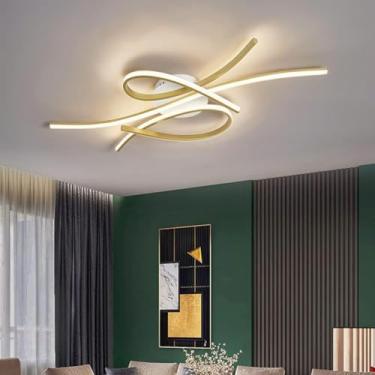 Imagem de Luminária de teto LED moderna para sala de estar, luminária pendente para sala de jantar, luminária de teto regulável para quarto, iluminação interna, lustre de design criativo (dourado, 100