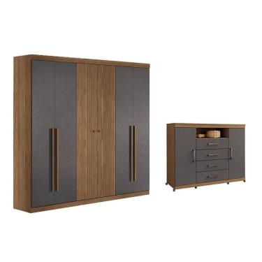 Imagem de Guarda Roupa 2 Peças (1guardaroupa+1cômoda) Qc374 Jatobá/grafite - Santos Andirá