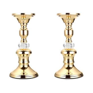 Imagem de Castiçal de pilar de metal dourado, castiçais de pilar vintage, elegan