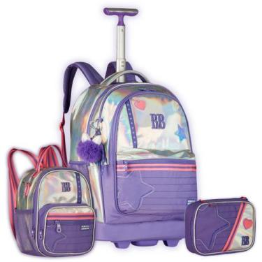 Imagem de Kit Mochila Rebecca Bonbon Holográfica Rodas Bolsa E Estojo, Lilás