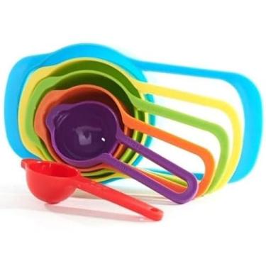 Imagem de Conjunto de Colheres e Xícaras Medidoras Empilháveis, Coloridas, Plástico, 6 Peças, 7.5ml a 250ml