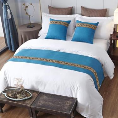 Imagem de Cachecol de cama de hotel para cama de corredor de luxo cor sólida decoração elegante tecido confortável proteção de cama toalha de cama macia para cama dupla queen king tamanho azul||apenas 1 fronha