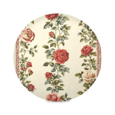Imagem de STAYTOP Jogo americano redondo com bordas estilo vitoriano com rosas 4 peças, tapetes de mesa antiderrapantes fáceis de limpar para decoração de mesa de festa e churrasco em casa