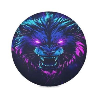 Imagem de STAYTOP Jogo americano redondo de leão estilo escuro, 6 peças, tapetes de mesa para feriados, antiderrapante, fácil de limpar, para decoração de mesa de festa e churrasco
