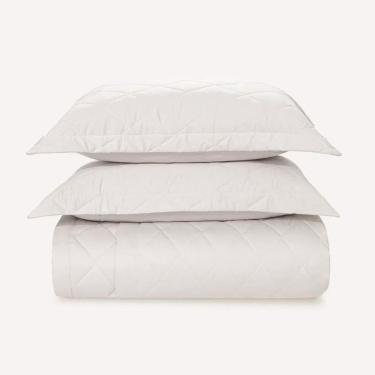 Imagem de Colcha Queen com 2 Porta Travesseiros Cetim 100% Algodão Karsten 300 Fios Bossa Branco