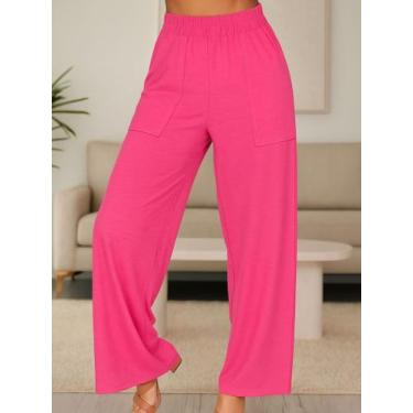 Imagem de Calça Feminina Wide Leg Pantalona Cintura Alta com Bolso de Moletinho 